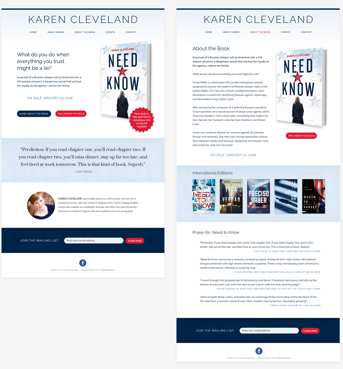Website design details for author Karen Cleveland