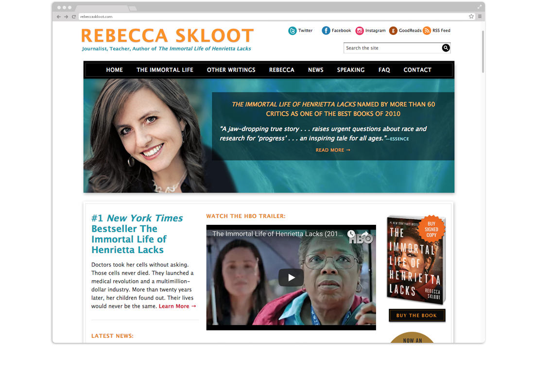 Author Rebecca Skloot Website Design