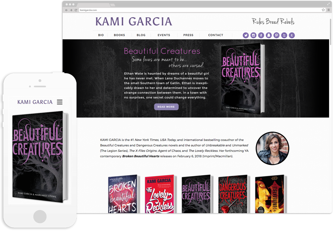 Website design and development for author, Kami Garcia