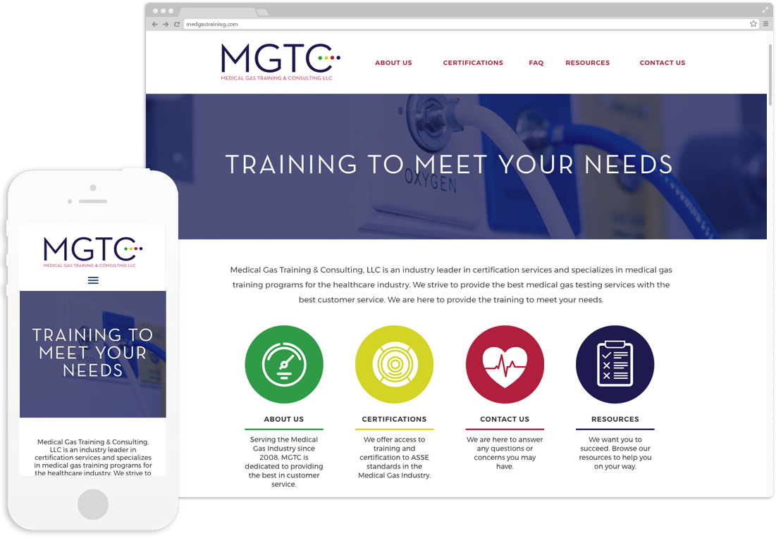 Website screenshots for MGTC - desktop and mobile views