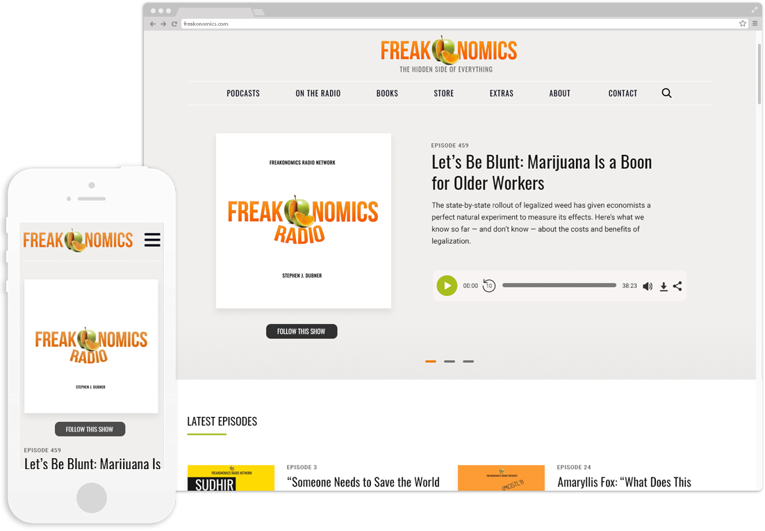 Freakonomics's website on desktop and mobile browsers