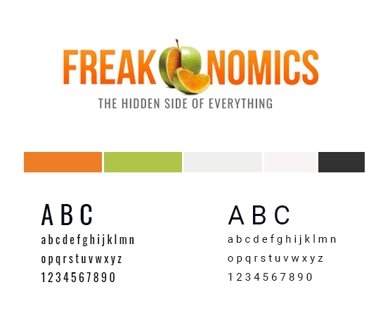 Freakonomics's style guide with logo and colour palette