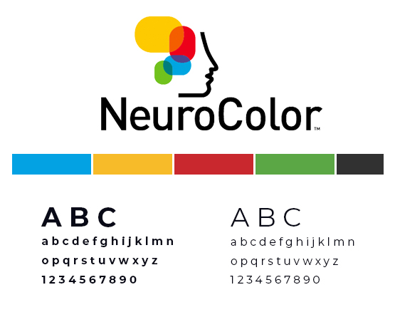 NeuroColor's style guide with logo and colour palette