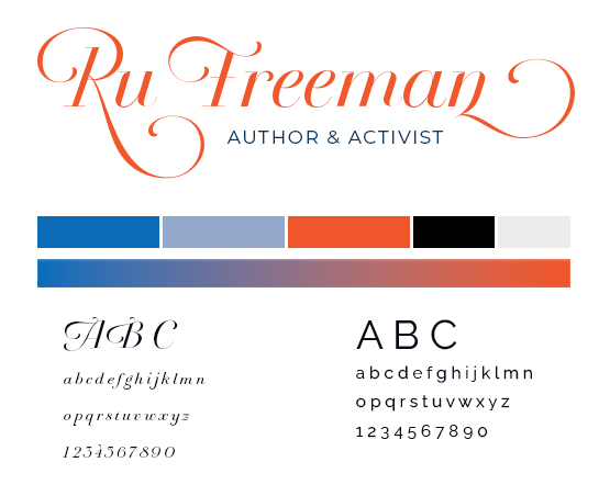 Ru Freeman's style guide with logo and colour palette