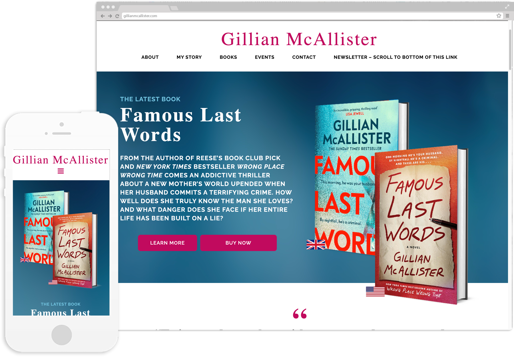 Gillian McAllister's website on desktop and mobile browsers