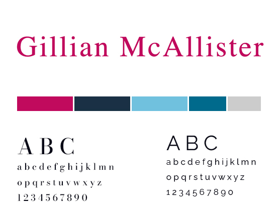 Gillian McAllister's style guide with logo and colour palette