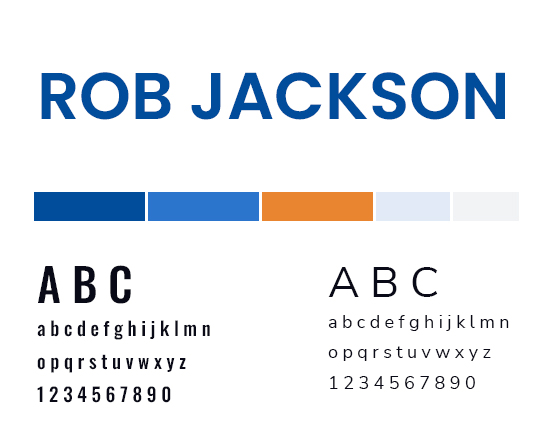 Rob Jackson's style guide with logo and colour palette