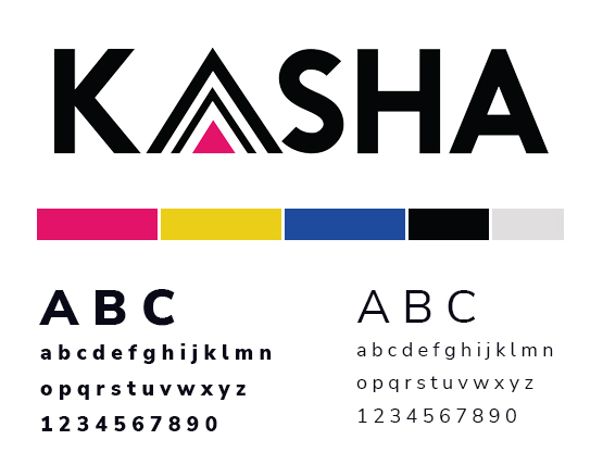 Kasha's style guide with logo and colour palette