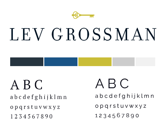 Lev Grossman's style guide with logo and colour palette