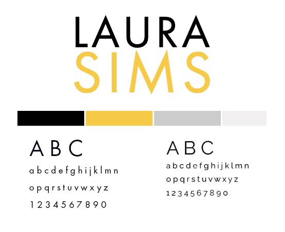 Laura Sim's style guide with logo and colour palette