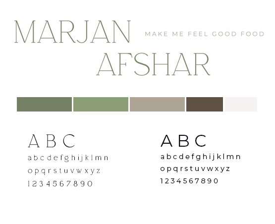 Marjan's style guide with logo and colour palette