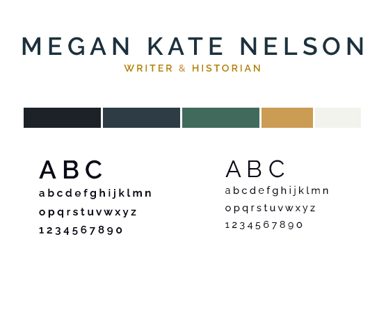Megan Kate Nelson's style guide with logo and colour palette